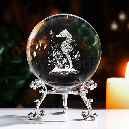 Inner Carving Sea Horse Glass Crystal Ball Diaplay Decoration PW-WG5C3D3-02-1