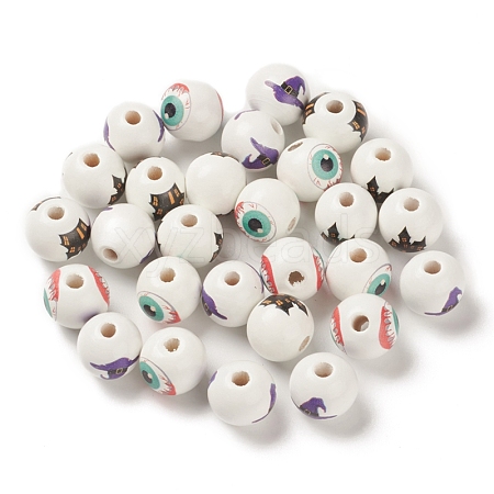 Halloween Printed Wood European Beads WOOD-K008-05-1