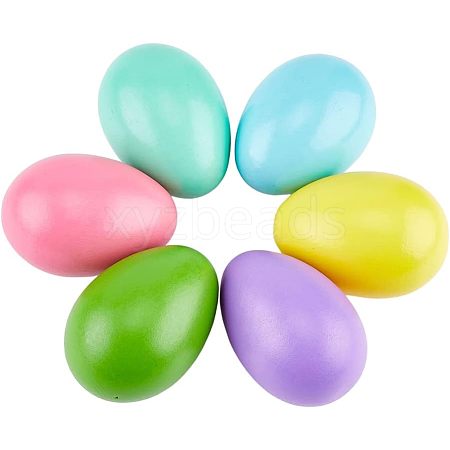 SUPERFINDINGS 6Pcs 6 Colors Blank Wood Simulation Eggs DIY-FH0005-09-1