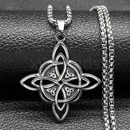 304 Stainless Steel Viking Knot Cross Pendant Necklaces for Men NJEW-S440-08AS-1