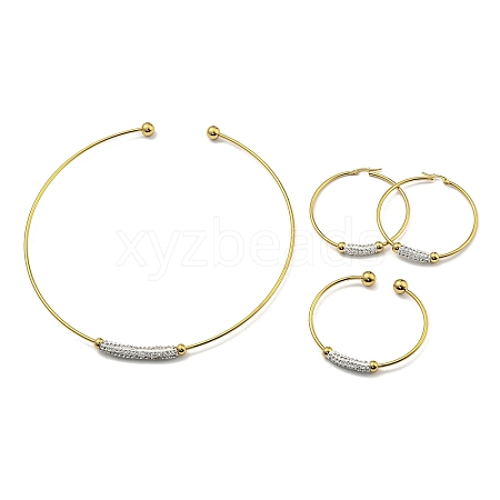 202 Stainless Steel Cuff Bangle & Necklace & Hoop Earrings Sets SJEW-M101-01G-1