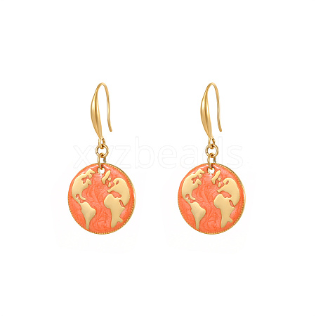 Golden Tone Stainless Steel Enamel Map Dangle Earrings for Women NE3200-1-1