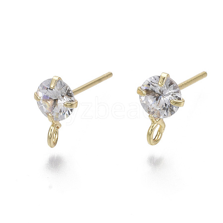 Brass Micro Clear Cubic Zirconia Stud Earring Findings X-KK-R132-066G-NF-1