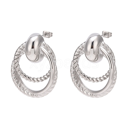 Non-Tarnish 304 Stainless Steel Double Ring Dangle Stud Earrings EJEW-D095-18P-1