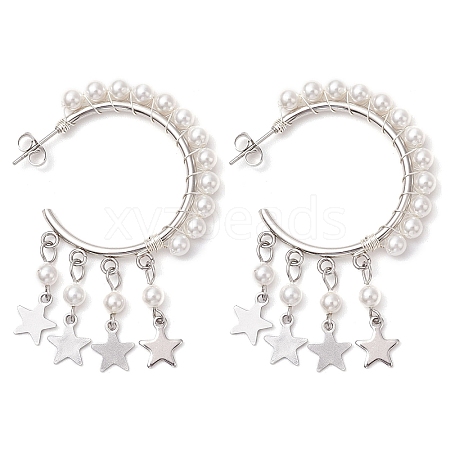 Star Shell Pearl Dangle Stud Earrings EJEW-JE06186-02-1