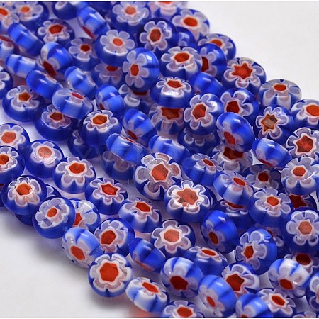 Handmade Millefiori Glass Flat Round Bead Strands LK-P011-12-1