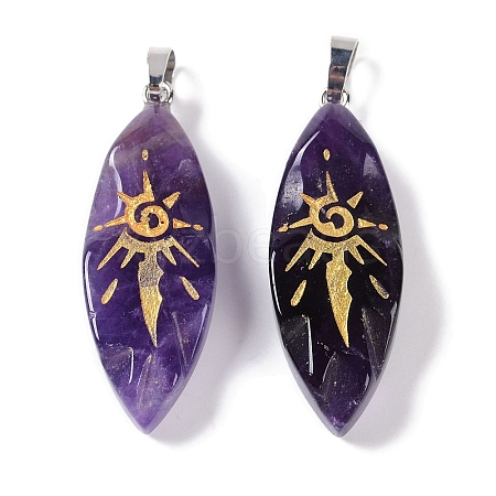 Natural Amethyst Gold Sun Pattern Pendants G-L524-14P-05-1