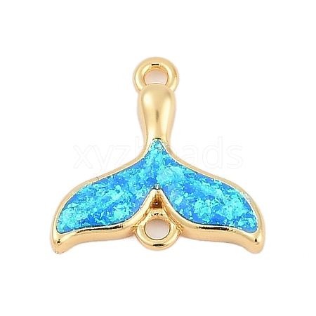 Brass & Synthetic Opal Whale Tail Connector Charms KK-I723-46G-1