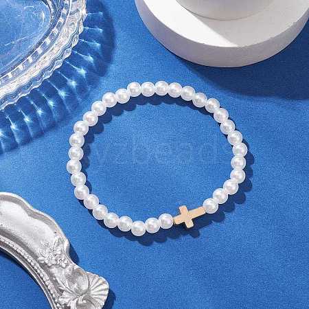 ABS Plastic Imitation Pearl Round Beads Stretch Bracelets BJEW-JB11605-03-1