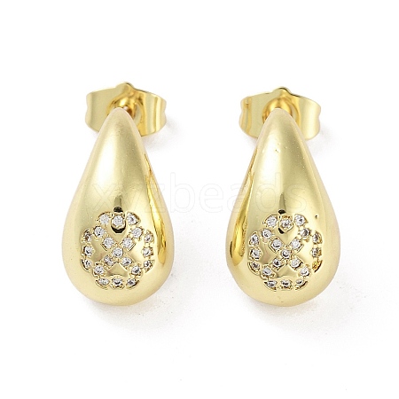 Teardrop Rack Plating Brass Cubic Zirconia Stud Earrings for Women EJEW-B047-02G-13-1