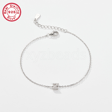 Rhodium Plated 925 Sterling Silver Letter Cubic Zirconia Link Bracelets GI2156-26-1