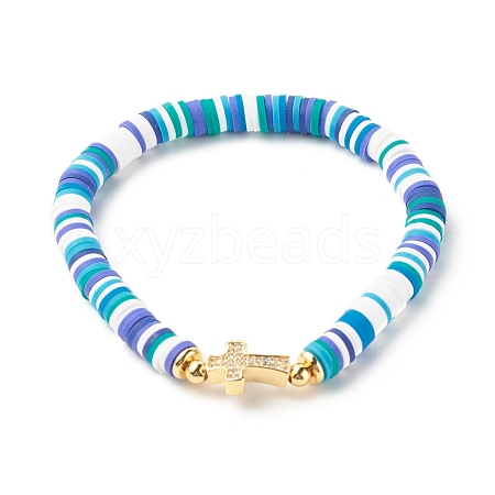 Polymer Clay Heishi Beads Stretch Bracelet for Women BJEW-JB07207-01-1