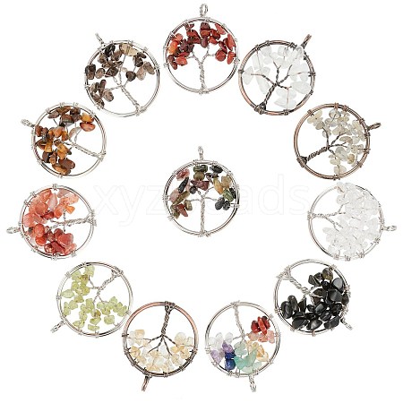 12Pcs 12 Colors Gemstone Pendants G-PH0001-33-1