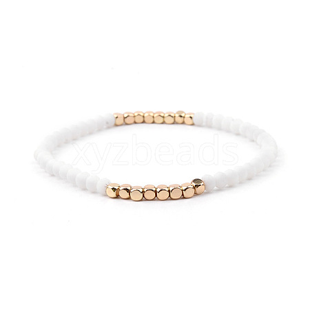 Gold-tone Miyuki Elastic Crystal Beaded Bracelet with Acrylic Tube Beads ST9349097-1