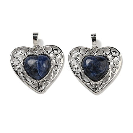Natural Sodalite Peach Love Heart Pendants G-G158-01P-1