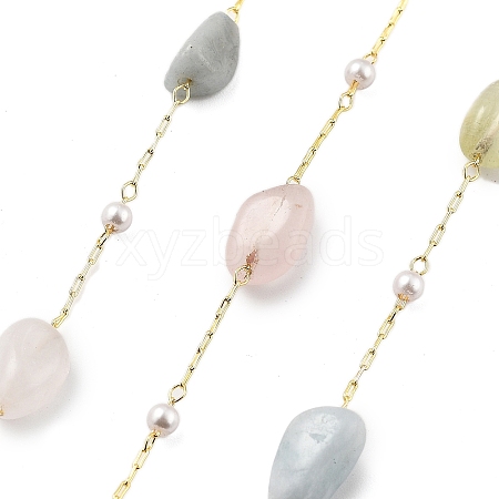 Natural Morganite & Glass Link Chains CHC-K014-12G-01-1