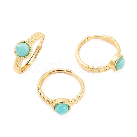 Round Natural Amazonite Adjustable Rings RJEW-Q817-03G-01-1