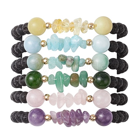 5Pcs Natural Gemstone Round Beads Stretch Bracelet Sets for Women BJEW-JB10981-1