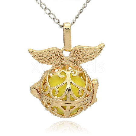 Golden Tone Brass Hollow Round Cage Pendants KK-J237-04G-1