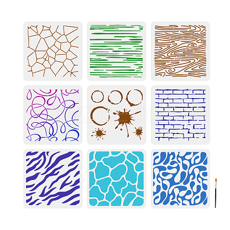 MAYJOYDIY US 9Pcs 9 Styles PET Hollow Out Drawing Painting Stencils DIY-MA0002-01-1