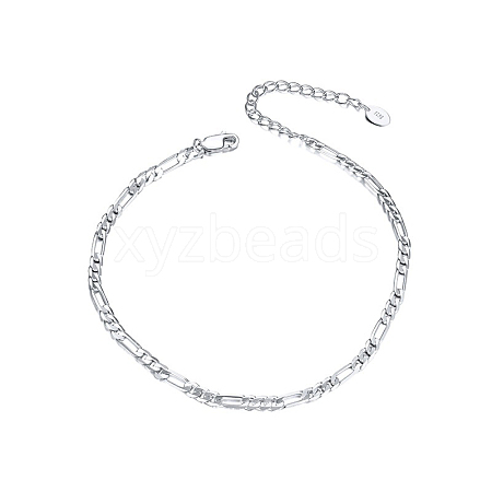 Rhodium Plated 925 Sterling Silver Figaro Chain Anklet AJEW-F162-009P-1