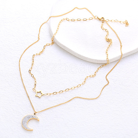 Stainless Steel Star Moon Pendant Double Layer Necklaces for Women MW8125-2-1