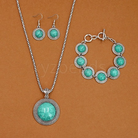 Alloy with Synthetic Turquoise Pendant Necklaces & Link Bracelets & Dangle Earring Sets WGBFEA3-03-1