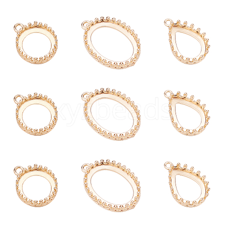 12Pcs 3 Styles Brass Open Back Bezel Pendant Cabochon Settings KK-FH0003-42-1