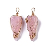 Natural Rose Quartz Copper Wire Wrapped Big Pendants G-B073-02RG-06-1