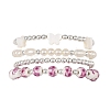 4Pcs 4 Styles Printed Porcelain Beads & Synthetic Hematite Beads & Shell Beads & ABS Plastic Pearl Stretch Bracelets Sets for Women BJEW-JB14203-02-4