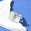 Rectangle 304 Stainless Steel White Shell Cuff Rings for Women RJEW-G346-04P-02-1