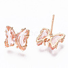 Cubic Zirconia Butterfly Stud Earrings with Glass KK-S365-003A-2