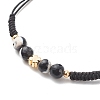 Natural Agate & Brass Clover Beaded Cord Bracelet BJEW-JB08366-02-4