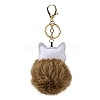 Imitation Rex Rabbit Fur Ball & PU Leather Cat Pendant Keychain KEYC-K018-05KCG-03-2