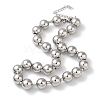 Non-Tarnish 304 Stainless Steel Round Beads Necklace for Women NJEW-B107-01C-P-1