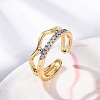 Brass Micro Pave Clear Cubic Zirconia Cuff Finger Rings for Women RJEW-C116-14G-2