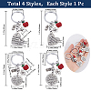 Gorgecraft 4Pcs 4 Style Teachers' Day Flat Round & Heart with Word Keychain KEYC-GF0001-10-2