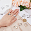 FIBLOOM 10Pcs 10 Style Alloy & Titanium Steel Open Cuff Ring RJEW-FI0001-13-4