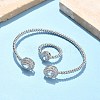 Oval Brass Micro Pave Cubic Zirconia Cuff Bangles & Rings Sets for Women SJEW-R002-03P-01-1