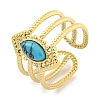 Ion Plating(IP) 304 Stainless Steel Synthetic Turquoise Cuff Rings G-Z056-03G-04-1