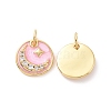 Flat Round with Moon & Star Brass Micro Pave Clear Cubic Zirconia Charms KK-G435-41G-1