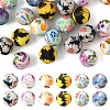 24Pcs 6 Styles Printed Round Silicone Focal Beads SIL-YW0001-76A-1
