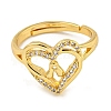 Heart with Letter Rack Plating Brass Micro Pave Clear Cubic Zirconia Adjustable Rings for Women RJEW-I105-01G-A-2