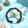 Natural Lava Rock & Pearl & Brass Beaded Stretch Bracelets BJEW-JB09493-02-2