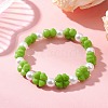 Clover Acrylic & Imitated Pearl Beaded Stretch Bracelets for Girl BJEW-JB13537-1