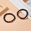 2Pcs 2 Style Natural Lava Rock & Brass Beaded Stretch Bracelets Set BJEW-JB09244-02-2