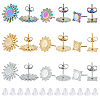 Unicraftale 18Pcs 9 Style Square & Sun 304 Stainless Steel Stud Earring Findings STAS-UN0046-39-1