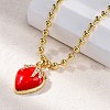 Brass Red Enamel Strawberry Pendant Ball Chain Necklaces NJEW-Z059-02G-5