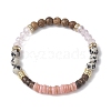 Round Natural Dalmatian Jasper & Glass & Wooden Beaded Stretch Bracelets for Women BJEW-JB10845-3