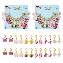 Alloy Enamel Bee & Flower & Butterfly Charm Locking Stitch Markers HJEW-PH01786